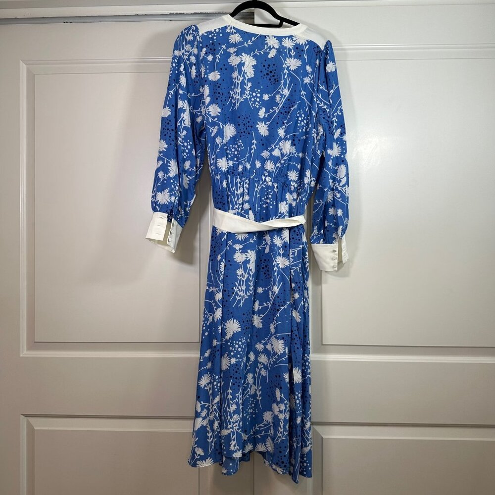 Capri Blue & White Dancing Flowers Belted Fit & Flare Shirtdress - NEW - Picture 10 of 12